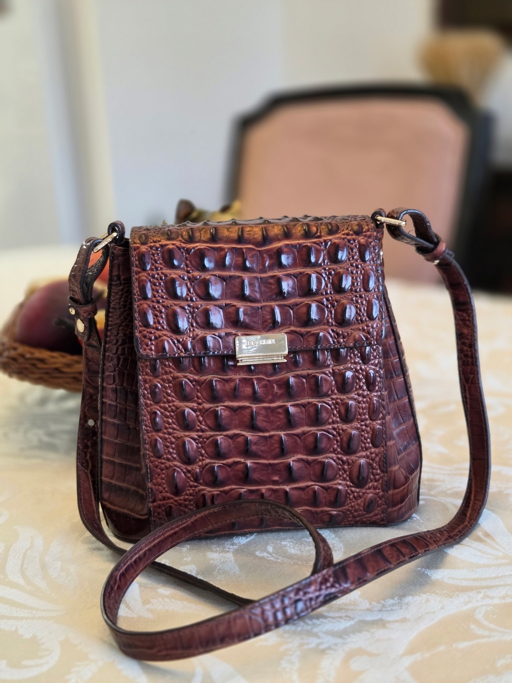 Brahmin Chestnut Croc-Embossed Leather Crossbody Bag